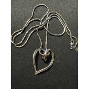 ny co Large Heart Pendant 32in Chain 1.75in Pendant Silver Tone